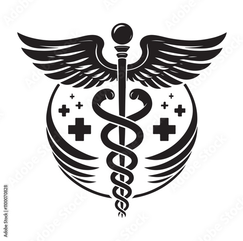 CADUCEUS SYMBOL silhouette vector illustration 