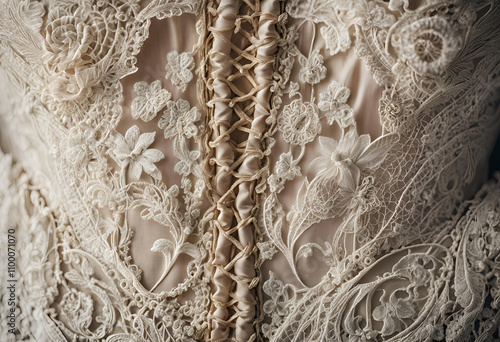 elegant lace details on the back of a vintage dress photo