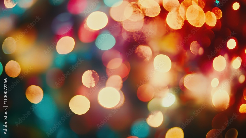 Obraz premium Festive Bokeh Texture Background - Vibrant Lights in Red, Orange, and Blue Tones with Soft Glow for Holiday Design, Creative Projects, and Artistic Backdrops