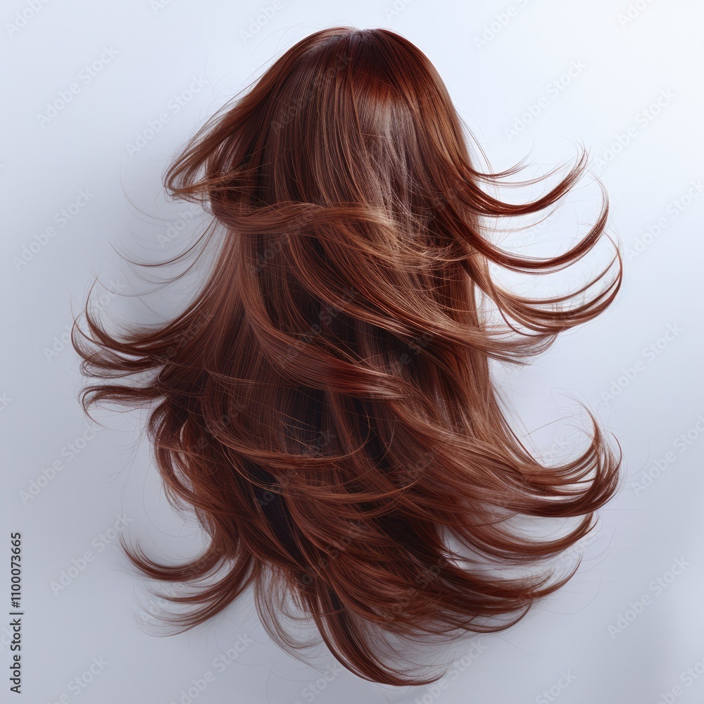 Naklejka premium Brown wavy woman wig hair floating in wind motion.