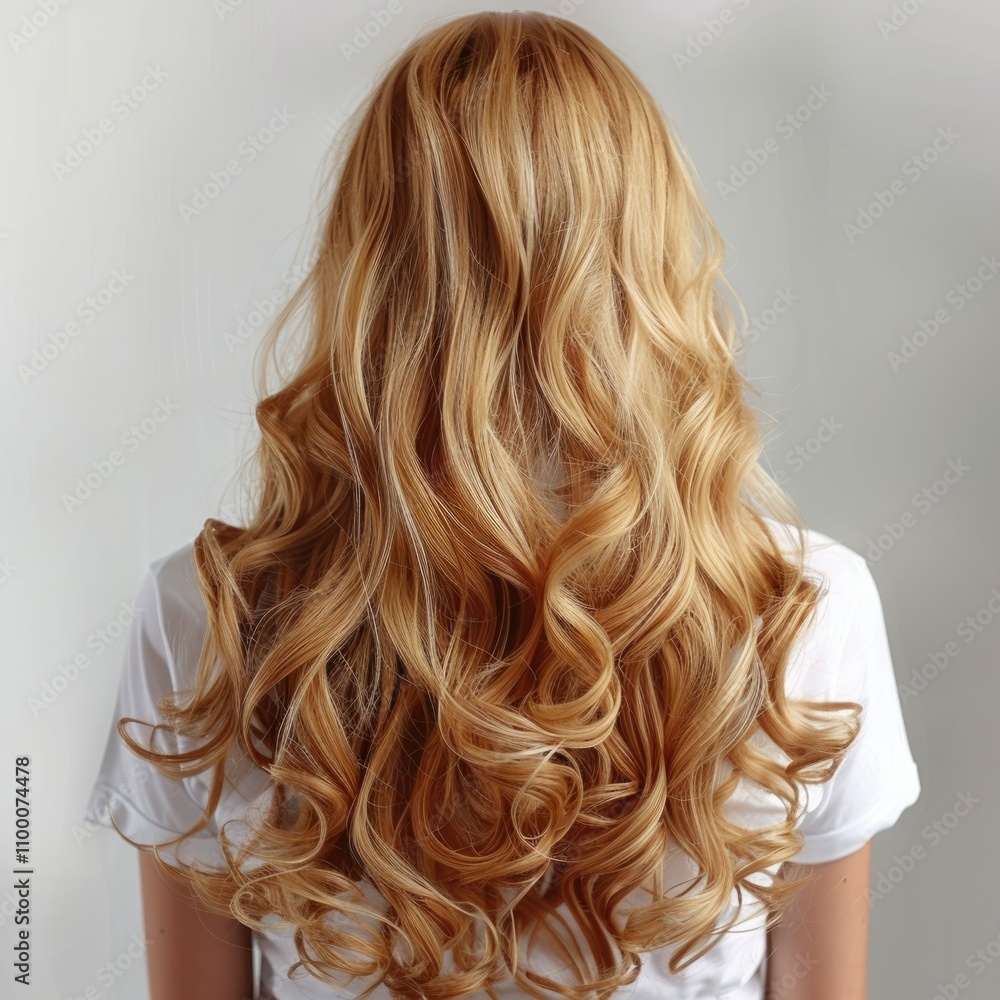 Naklejka premium Woman with long blond and curly hair. Woman back isolated.