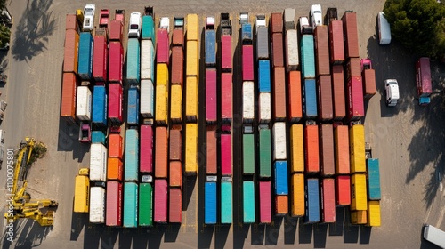 Colorful Arrangement of Shipping Containers at Cargo Yard photo