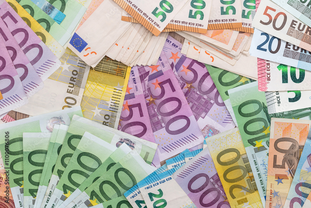 Obraz premium Euro cash background, Eur seamless pattern of banknotes