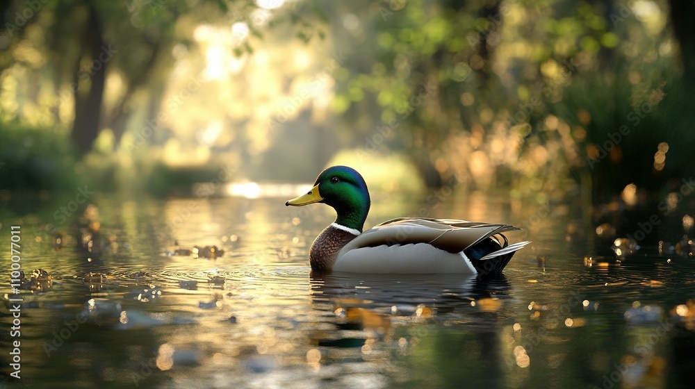 Obraz premium Ducks swimming in a clear blue lake