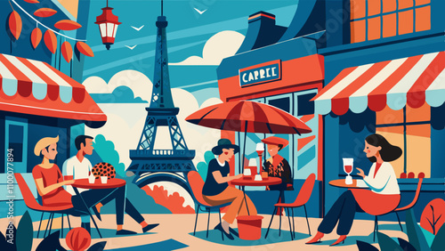 A group of people are sitting outside at a cafe in Paris