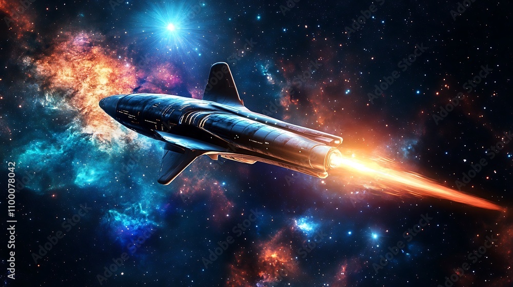 Obraz premium Spaceship Accelerating Through A Colorful Nebula