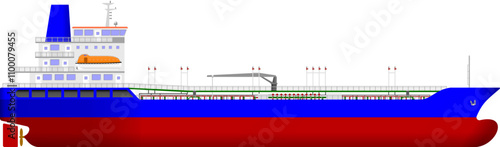 Product Tanker. Side profile of a coastal size fuel oil tanker. Isolated vector illustration.