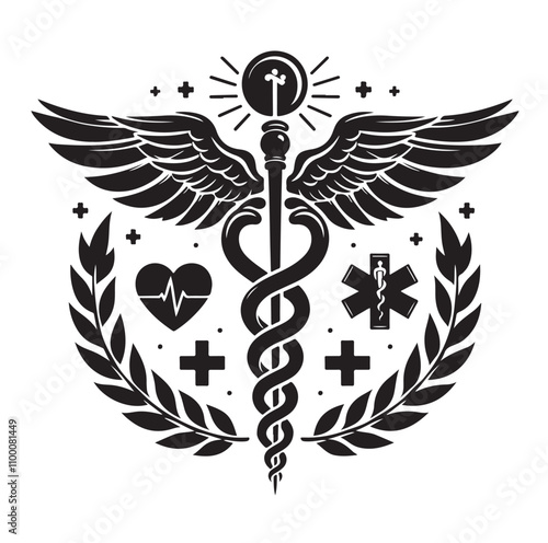 CADUCEUS SYMBOL silhouette vector illustration 