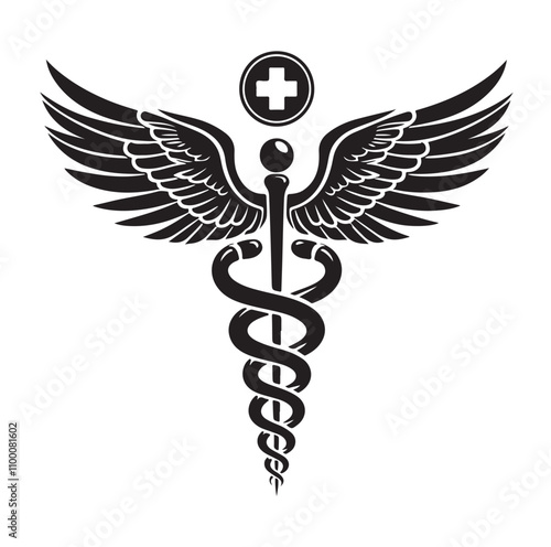 CADUCEUS SYMBOL silhouette vector illustration 