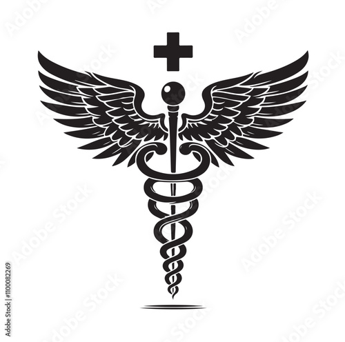 CADUCEUS SYMBOL silhouette vector illustration 