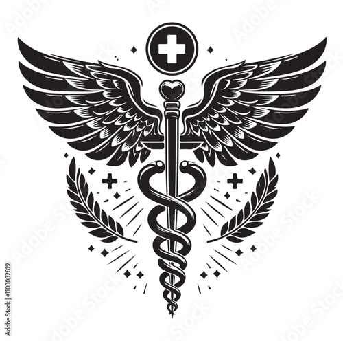 CADUCEUS SYMBOL silhouette vector illustration 