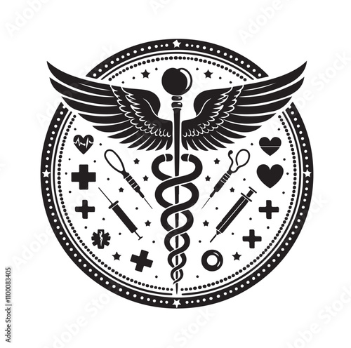 CADUCEUS SYMBOL silhouette vector illustration 
