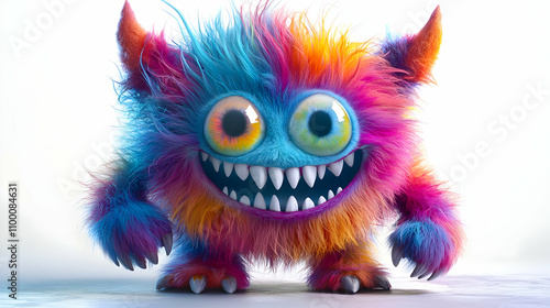 Rainbow Furry Monster 3D Illustration