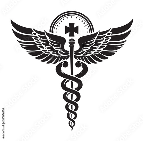 CADUCEUS SYMBOL silhouette vector illustration 