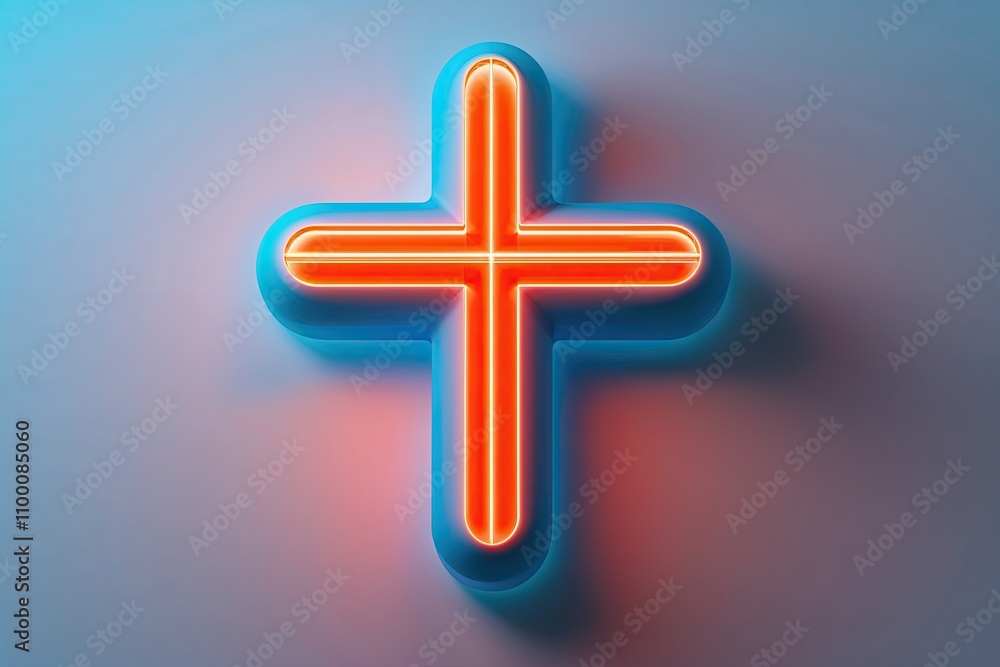 Obraz premium Futuristic 3D Graphic with Neon Interplay and Azure Orange Gradient in Minimalist Cross Shape