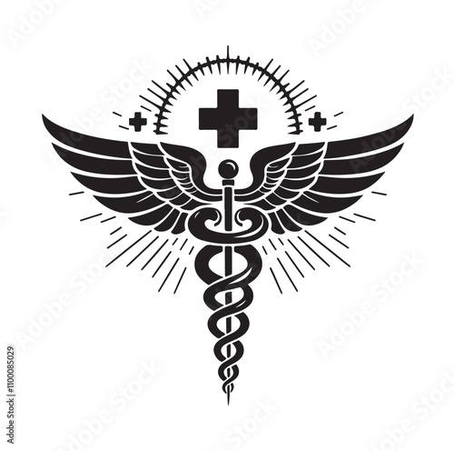 CADUCEUS SYMBOL silhouette vector illustration 
