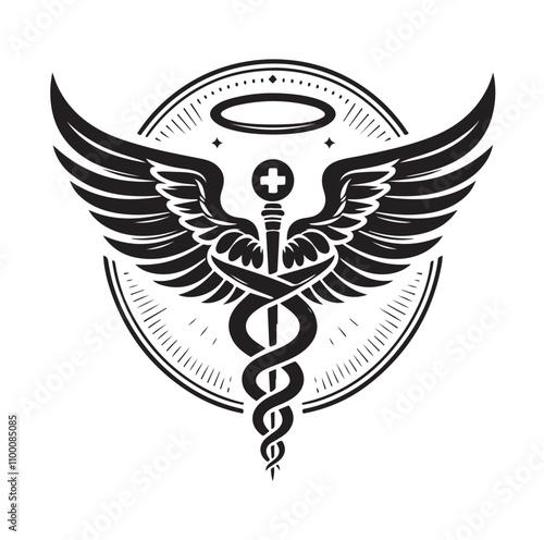 CADUCEUS SYMBOL silhouette vector illustration 