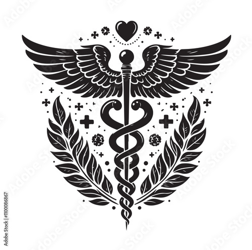 CADUCEUS SYMBOL silhouette vector illustration 