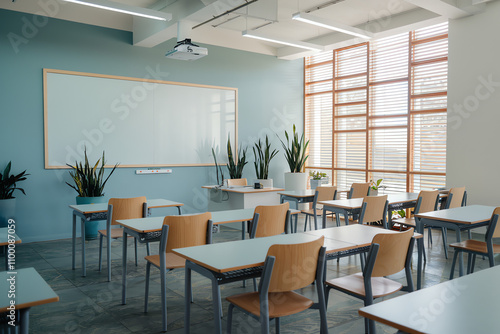 Wallpaper Mural Bright and inviting classroom setup with natural light and greenery in a modern educational space Torontodigital.ca