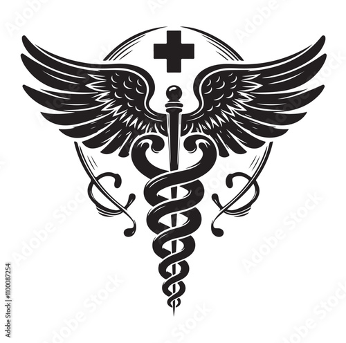 CADUCEUS SYMBOL silhouette vector illustration 
