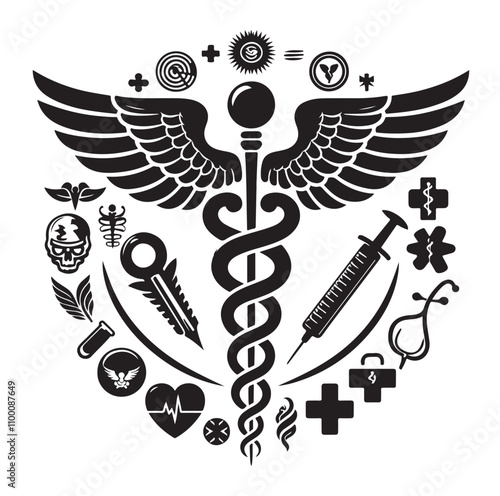 CADUCEUS SYMBOL silhouette vector illustration 