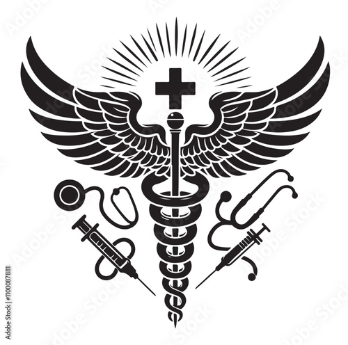 CADUCEUS SYMBOL silhouette vector illustration 