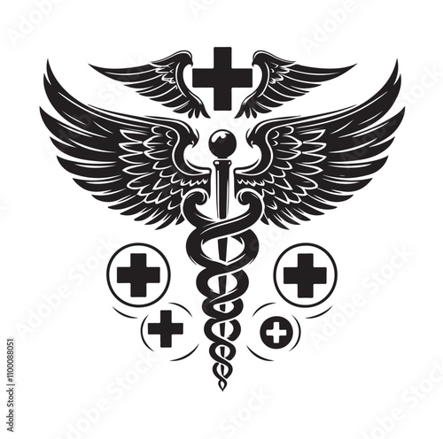 CADUCEUS SYMBOL silhouette vector illustration 
