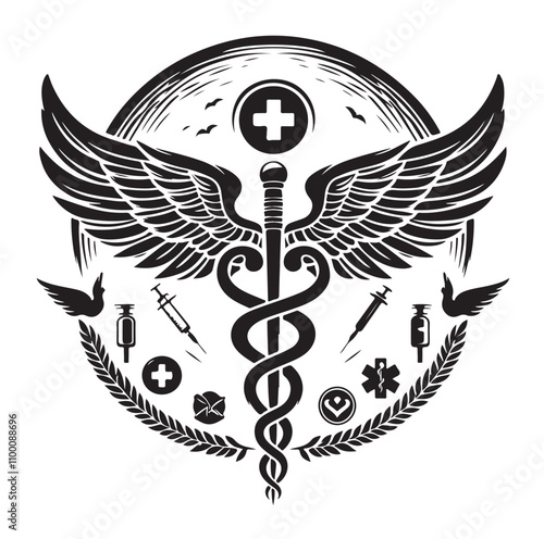 CADUCEUS SYMBOL silhouette vector illustration 