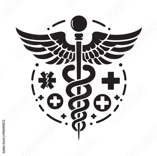 CADUCEUS SYMBOL silhouette vector illustration 