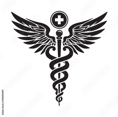 CADUCEUS SYMBOL silhouette vector illustration 
