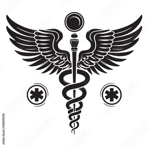 CADUCEUS SYMBOL silhouette vector illustration 