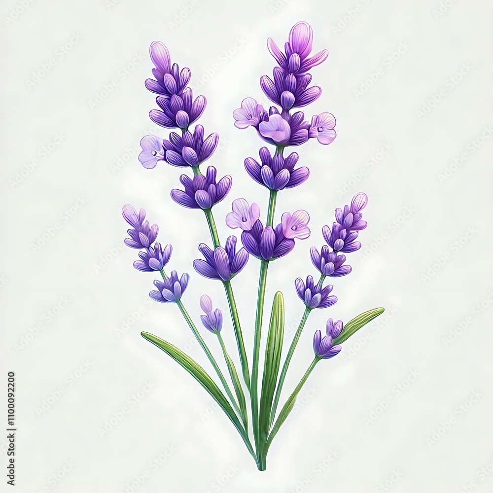 Fototapeta premium Illustration of lavender flowers in a bouquet.