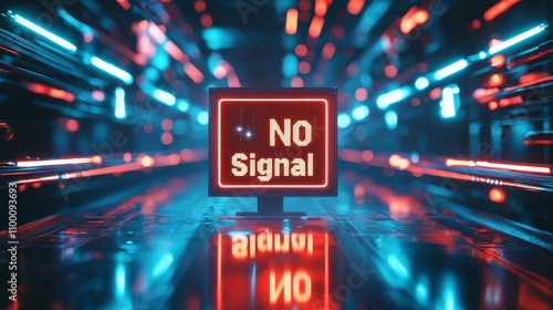 Digital disruption no signal alert in futuristic data center environment technology concept neon light viewpoint photo