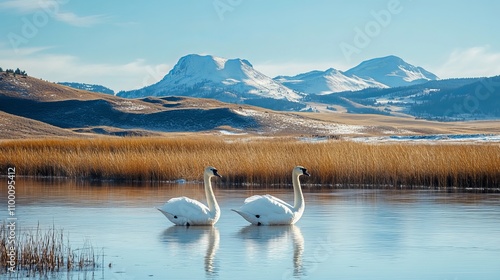 Trumpeter swan (Cygnus BUCCINATOR), RED Rocks Lake  photo