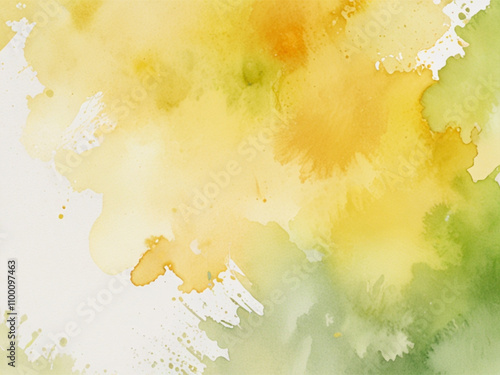 abstract watercolor background with splashes watercolor style background for a greeting card in shades of chartreuse with minimal orange