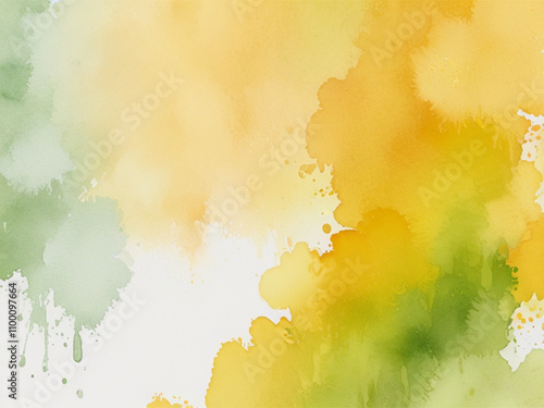 abstract watercolor background with splashes watercolor style background for a greeting card in shades of chartreuse with minimal orange