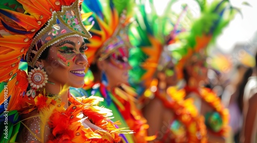 Colorful parade participants in vibrant costumes, representing cultural heritage and celebration.