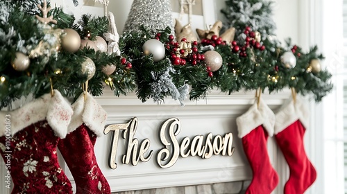 18. A festive mantel with stockings and garland, with 