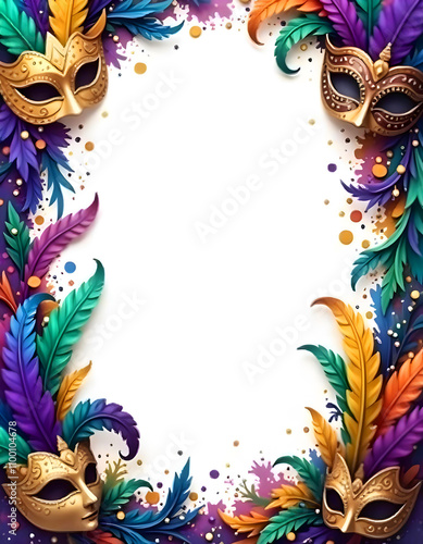 frame with colorful masks, Mardi Gras frame of colorful masks, Mardi Gras colorful frame background, Mardi Gras border, Watercolor Mardi Gras masks Frame.	