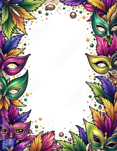 frame with colorful masks, Mardi Gras frame of colorful masks, Mardi Gras colorful frame background, Mardi Gras border, Watercolor Mardi Gras masks Frame.	
