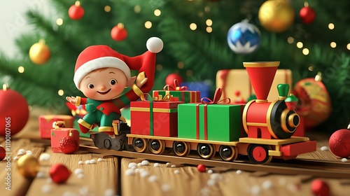 11. A playful clipart collection of elves, presents, and toy trains in a colorful and cartoonish style photo