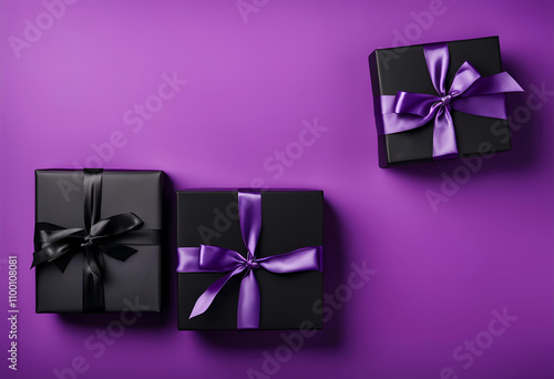 purple and black gift boxes arranged on a vibrant background photo