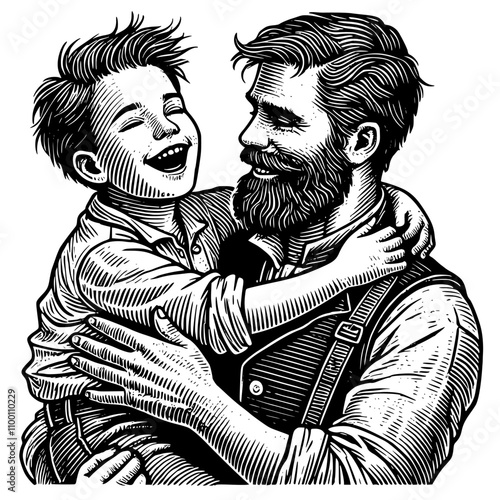 Father holding son in his arms, enjoying a moment of happiness, showcasing a loving bond between father and child