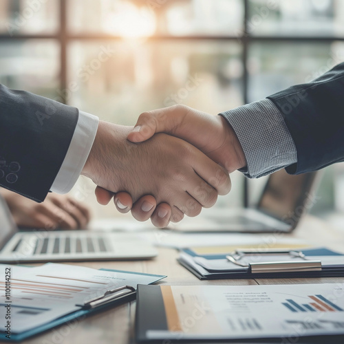 Trusted partner. Businessmen making handshake with partner, greeting, dealing, merger and acquisition, business cooperation concept, joint venture, Build trust in business and finance relationships.