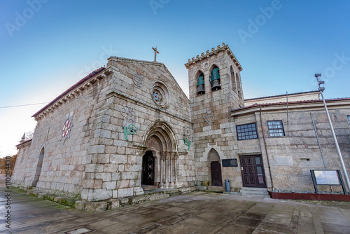 Vila Nova de Famalicao, Portugal. Santiago de Antas church. Rota do Romanico or Romanesque Route travel 13th century medieval Romanesque and Gothic architecture. Granite stone church. photo