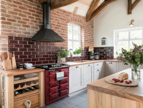 Cozy Rustic Red Brick Kitchen Design