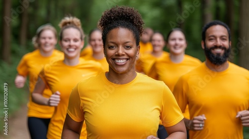 Group Fun Run Participants in Yellow Shirts photo