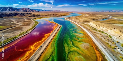 Stunning photography captures the Mojave Desert's industrial runoff, showcasing nature's resilience amid water pollution, environmental impacts, and the harsh beauty of a scarred landscape. photo