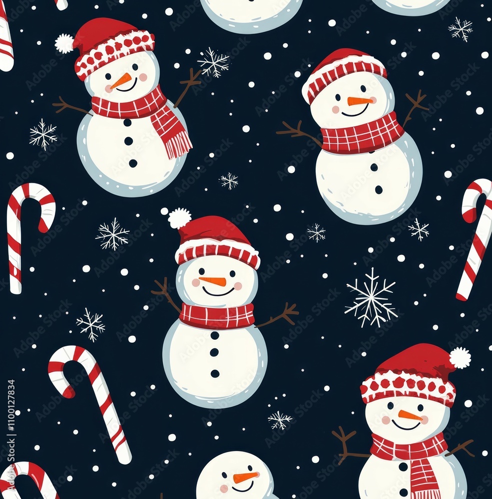 Fototapeta premium Snowman and candy navy blue background 