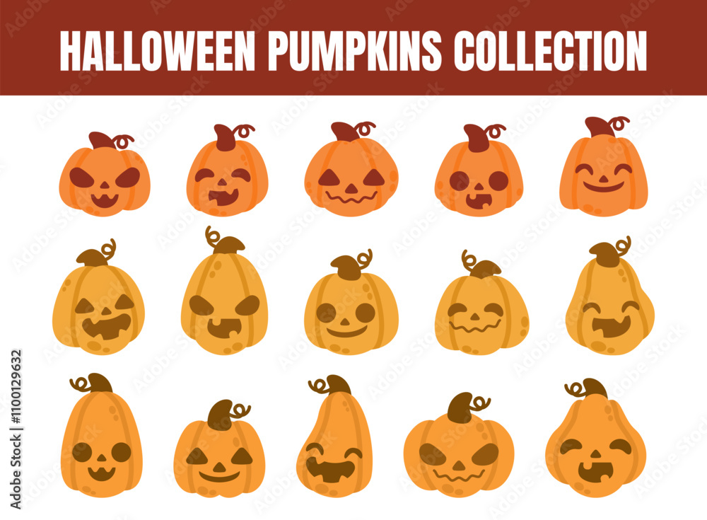 Obraz premium Cute halloween pumpkins vector illustration set